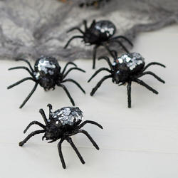 Black Glitter and Silver Sequin Spiders24 Pieces 
