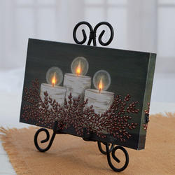 Candles with Pip Berries Flickering Light Canvas Wall Art