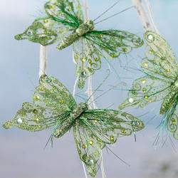 Green Glitter and Tinsel Artificial Butterflies
