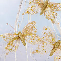 Gold Glitter and Tinsel Artificial Butterflies