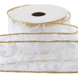 White and Gold Sheer Wired Ribbon