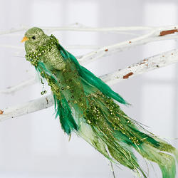 Green Glittery Fancy Tail Artificial Bird