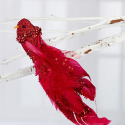 Red Glittery Fancy Tail Artificial Bird