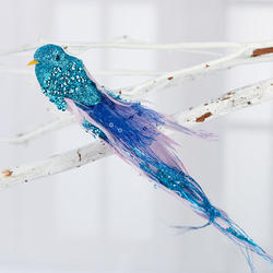 Blue Glittery Fancy Tail Artificial Bird