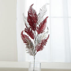Red and Silver Glittered Artificial Fern Spray