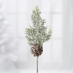 Snowy Artificial Cypress and Pinecone Pick