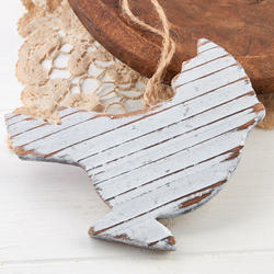 Rustic White Washed Wood Cardinal Bird Ornament
