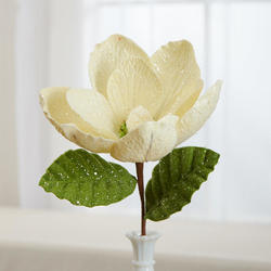 White Glittered Artificial Magnolia Stem