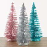 Pink, Blue and Silver Glittered Bottle Brush Trees