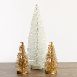 White and Gold Glittered Bottle Brush Trees