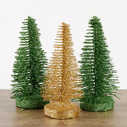 Green and Gold Glittered Bottle Brush Trees