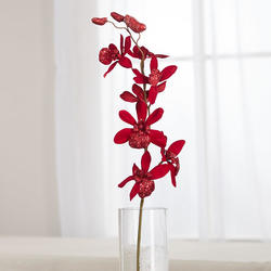 Red Glittered Artificial Orchid Spray