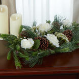 Frosted Cream Artificial Rose and Pine Holiday Centerpiece