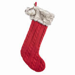 Red Cable Knit Christmas Stocking with Faux Fur Trim