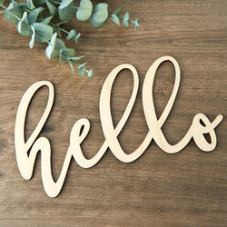 Home Decor Small Sizes Unfinished Wood Calligraphy Script Word Hello Laser Cut 