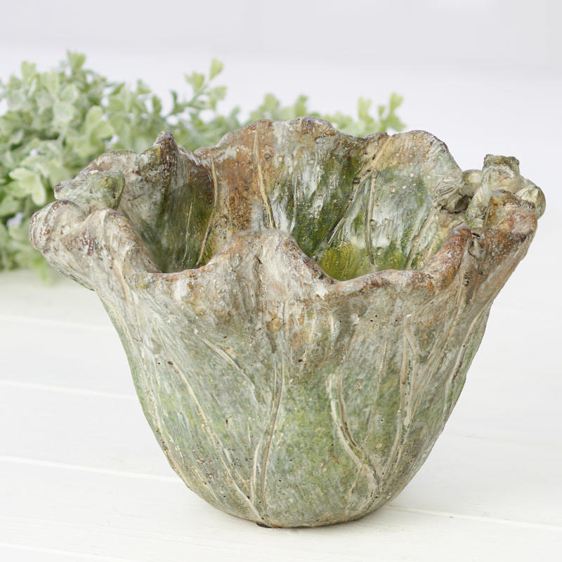 Cement Leaf Planter with Antique Verde Green Finish - New Items