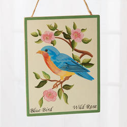Blue Bird and Wild Rose Wooden Canvas Wall Art