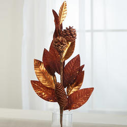 Copper Glittered Leaf and Pinecone Spray