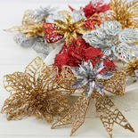 Glittered Holiday Bows and Christmas Poinsettias with Clips