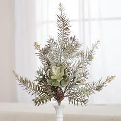Glitter Frosted Artificial Pine and Succulent Spray