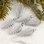 Miniature Silver Glittered Leaf Bulb Ornaments