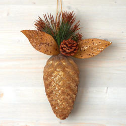 Bronze Beaded Pinecone Christmas Ornament