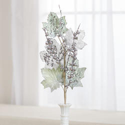 Silver Glittered Artificial Maple Leaf and Berry Spray