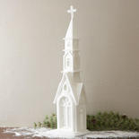 Large White Glittered Lighted Display Church