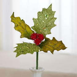 Glittered Artificial Holly Pick