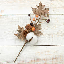 Burgundy and Orange Berry Pick with Cotton and Fall Leaves