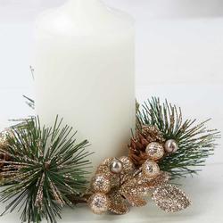 Gold Glittered Pinecone and Artificial Pine Candle Ring