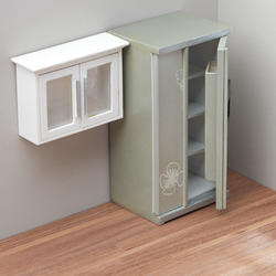 Dollhouse Miniature Kitchen Refrigerator and Cabinet Set