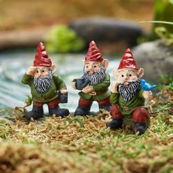 Miniature Dollhouse FAIRY GARDEN Accessories GNOME Set/3 Flocked Topiary Gnomes 