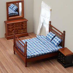 Dollhouse Miniature Walnut Double Bedroom Set
