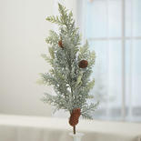 Glitter Frosted Artificial Ming Pine Spray with Pinecones