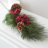 Artificial Pine Spray with Red Berries and Pinecones