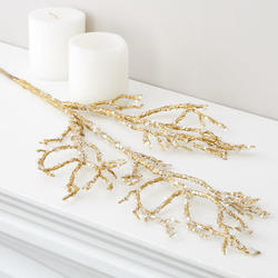 Gold Glittered Iced Artificial Twig Spray