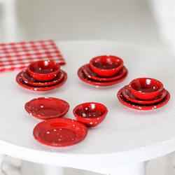 Dollhouse Miniature Red Spatter Dishes