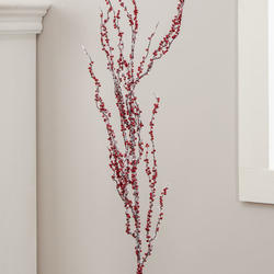 Flocked Red Artificial Berry and Twig Spray