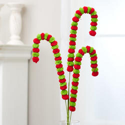 Red and Green Pom Pom Candy Cane Floral Spray
