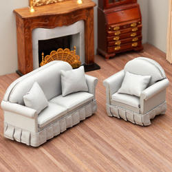 Dollhouse Gray Couch and Chair Living Room Set