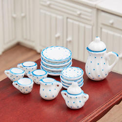 Dollhouse Miniature Blue Dots Tea Set