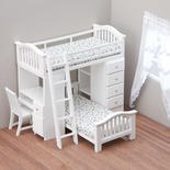 Dollhouse Miniature Bunk Bed Set with Desk and Chair