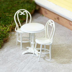 Dollhouse Miniature White Cafe Table and Chairs Set