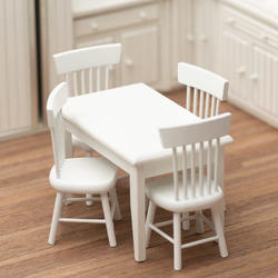 Dollhouse Miniature White Table and Chairs Set