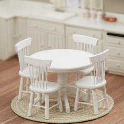 Dollhouse Miniature White Kitchen Dining Room Table with Chairs  RB0021/T6339 