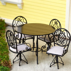 Dolls House Miniature Garden Furniture White Wrought Iron Patio Set Table Chairs 