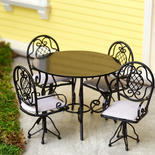 Dollhouse Miniature Black Patio Table and Chairs Set