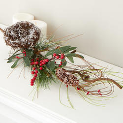 Snowy Artificial Pine and Berry Spray with Nest