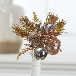 Champagne Glittered Artificial Pine Holiday Floral Pick
